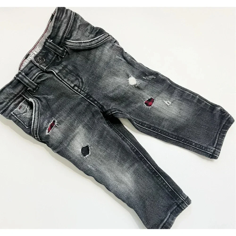 Oshkosh Genuine Kids • Distressed Black Skinny Plaid Patch Jeans
